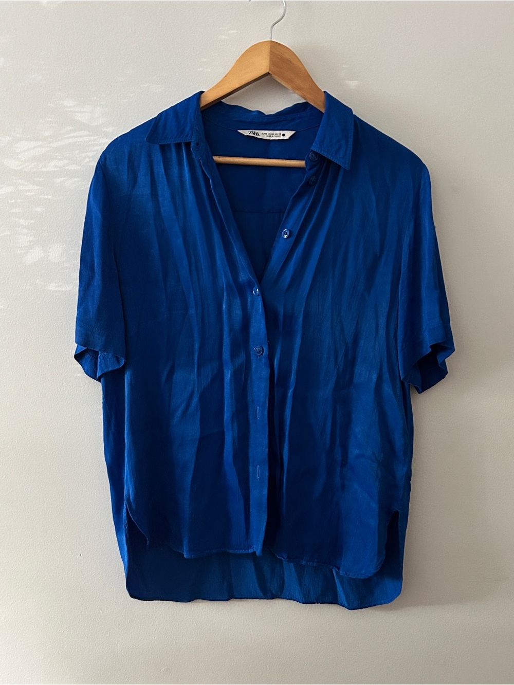 Zara Cobalt Blue Satin Button T Shirt